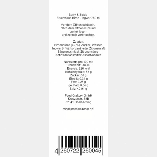 Berry & Sickle Birne-Ingwer Fruchtsirup 750 ml – Bild 2