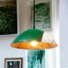 Moogoo Creative Africa |  Kleine Deckenleuchte aus recycelten Ölfässern 34cm Durchmesser Industrial Farbe  Grün-Weiss
