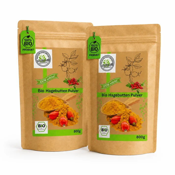 Linecase Bio | Bio Hagenbutten Pulver fein gemahlen| 100% Bio Qualität| Vitamin C Pulver 2 x 800g