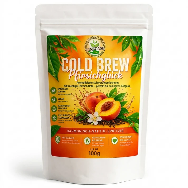Linecase Bio | Cold Brew Pfirsichglück mit Schwarzem Tee 100g| loser Tee| Pfirsich Tee
