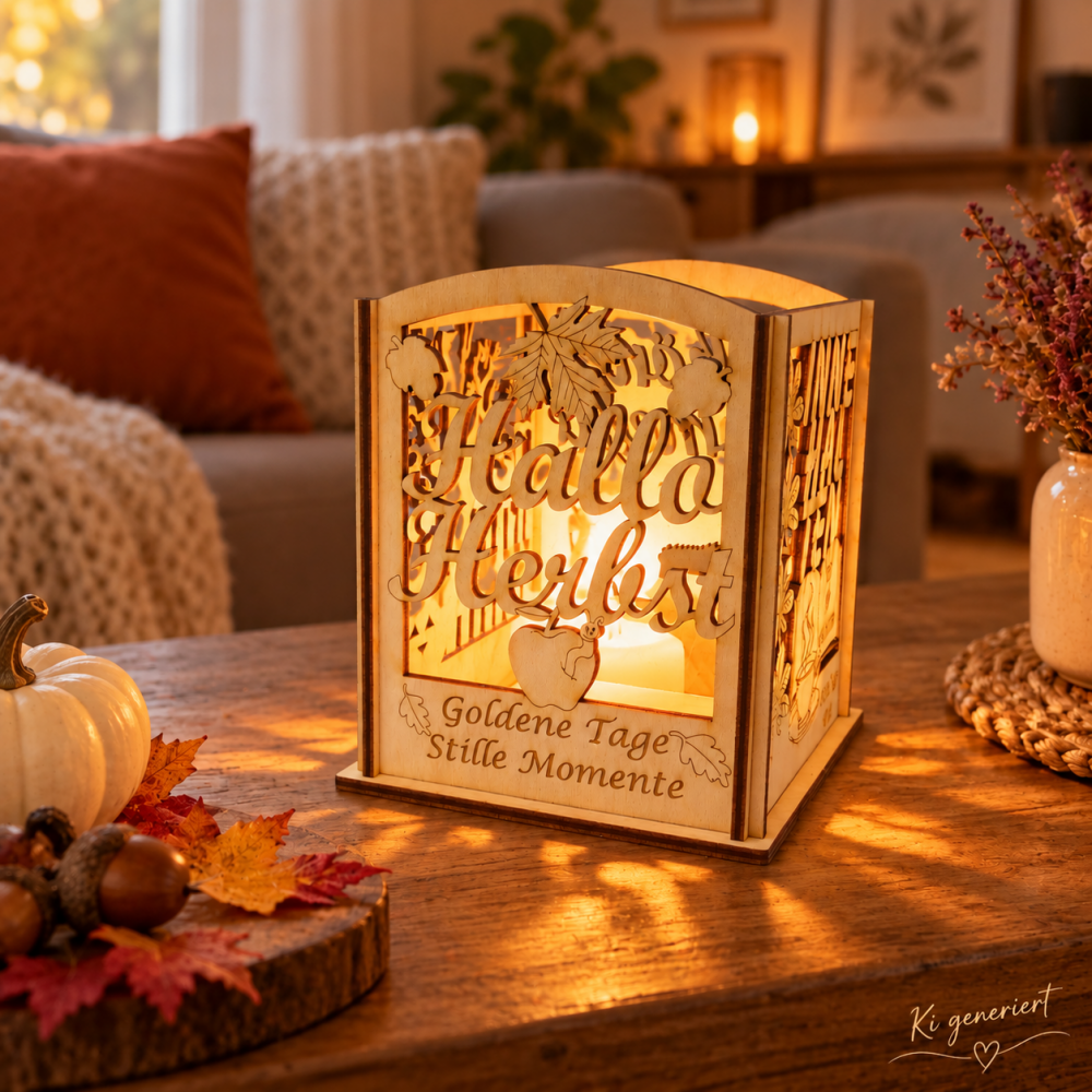Holzteilchen® | Hallo Herbst – gemütliches Windlicht aus Holz für goldene Herbsttage