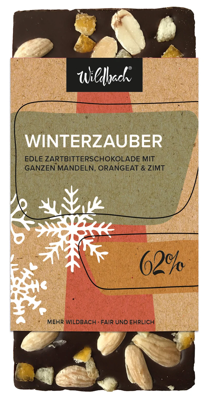 Wildbach | Winterzauber Zartbitterschokolade 62% – 90g Tafel