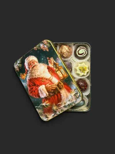 Michis Schokoatelier | Weihnachtliche Büchse gefüllt mit 12 Pralinen.